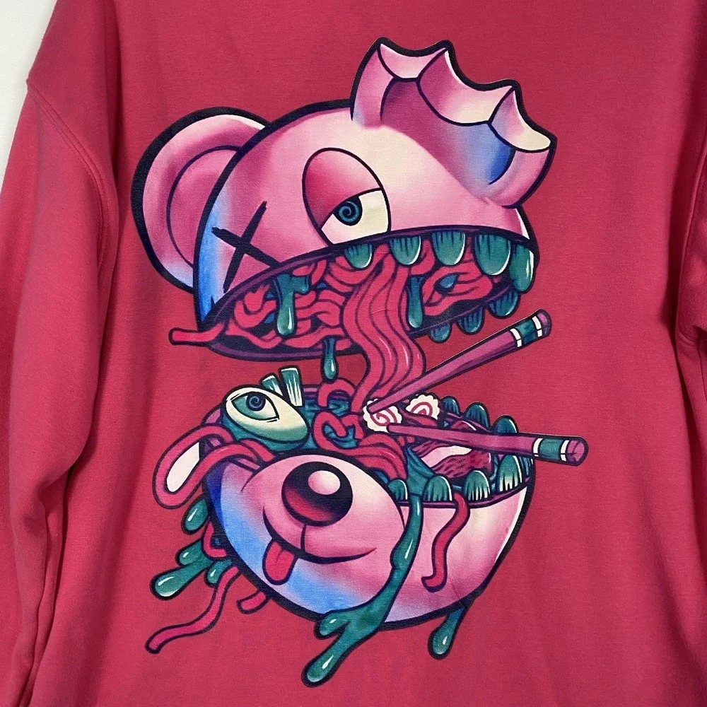 Scummy Bears Hoodie Mens Large Pink Teal Graphic Pullover Fleece Horror Art - Picture 12 of 16